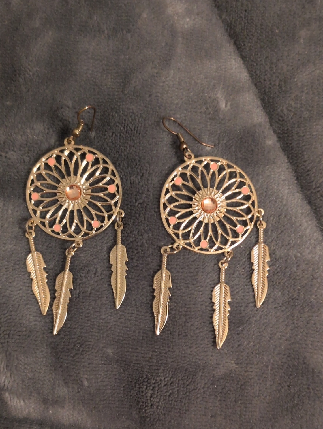 Gold Dreamcatcher Dangle Earrings With Pink Accents